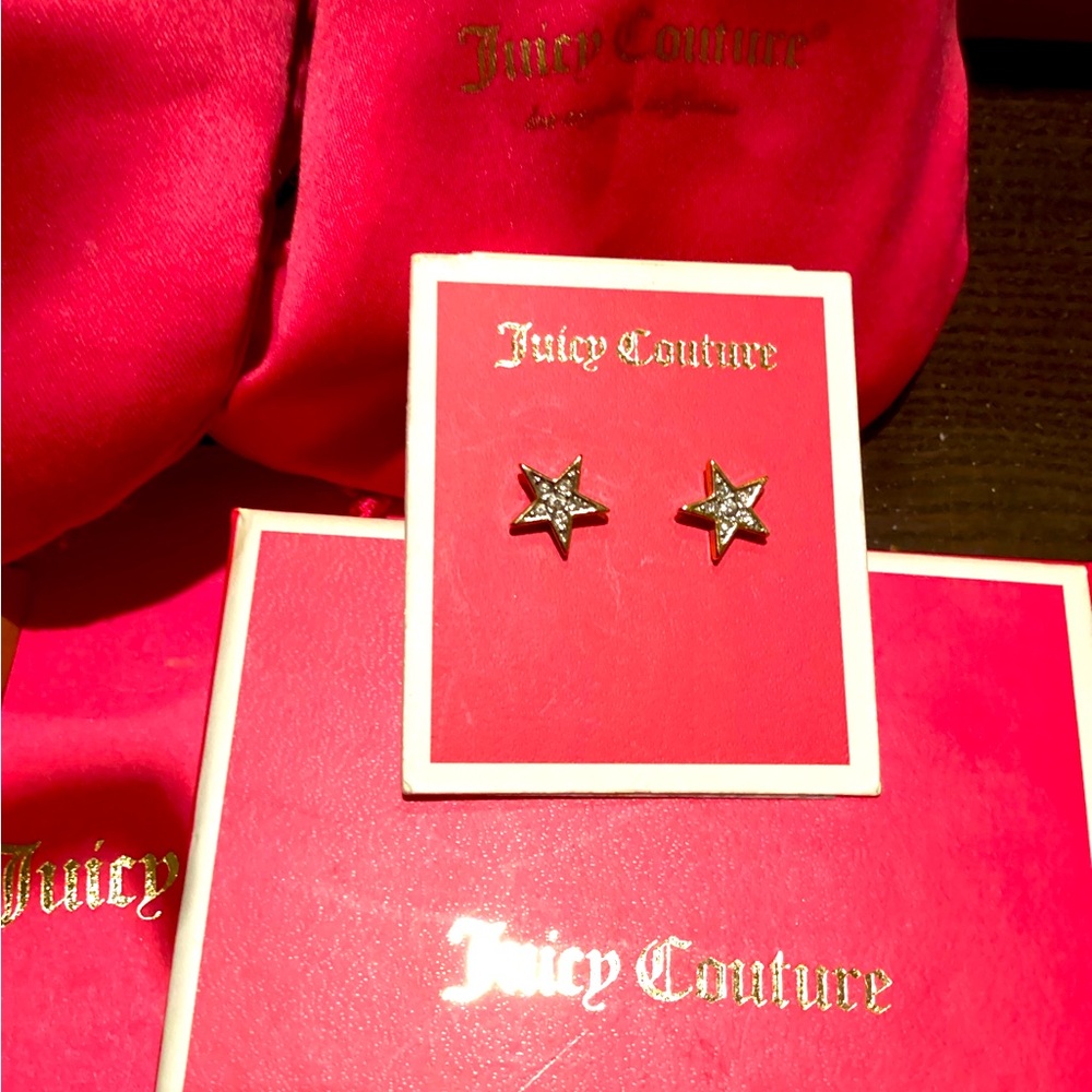 Y2K NWT juicy couture pave gold plated  Star shape stud earrings w/ crown 👑 back